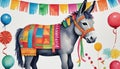 Photo Of Donkey PiÃÂ£ÃÂ±Ata Watercolor With Papel Picado. Generative AI