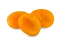 Photo of dried apricots high resolution isolated on white background. A set of three pieces, top view. Royalty Free Stock Photo