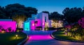 Ai generated a driveway illuminated with purple lights at night creating a striking visual effect