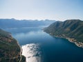 Photo from a drone, from a bird`s-eye view - Kotor Bay, Montenegro, Near Perast.