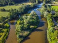 A photo from a drone showing the Warta River in central Poland.