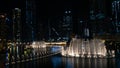 Photo Of The Dubai Dancing Fountain at Night, Largest choreographed fountain system in Dubai Royalty Free Stock Photo