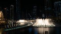 Photo Of The Dubai Dancing Fountain at Night, Largest choreographed fountain system in Dubai Royalty Free Stock Photo