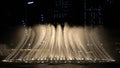 Photo Of The Dubai Dancing Fountain at Night, Largest choreographed fountain system in Dubai Royalty Free Stock Photo