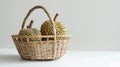 Photo of a durian fruit placed in a woven basket against a white backdrop Royalty Free Stock Photo