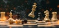 Photo Dynamic 3D chess board clash, strategic battle for triumph concept