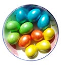 Photo of Easter colored eggs on a plate.