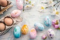 Photo Easter eggs adorned with pastel paints create charming top view