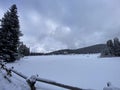 Photo of Echo Lake with Mount Blue Sky in the Colorado Rocky Mountains in Winter Royalty Free Stock Photo