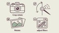 Photo editing tools crop rotate and adjust filters illustration Generative AI