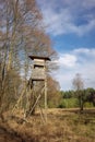 Photo of an elevated deer hunting blind by the woods Royalty Free Stock Photo