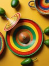 Photo Of Embrace The Festive Atmosphere Of Cinco De Mayo With This Lively Topview Shot Of A Sombrero Poncho Maracas. Generative AI Royalty Free Stock Photo