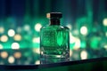 A photo of a emerald green perfume with soft aroma and fragrance, fashion beauty product