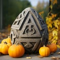 Celtic-inspired Geometric Ceramic Egg With Pumpkin Carving And Octahedron Patterns