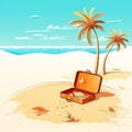 empty suit case isolated in beach illustration ai generated Royalty Free Stock Photo