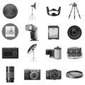 Photo equipment icons set, gray monochrome style Royalty Free Stock Photo