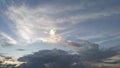 Photo of evening sky at sunset with clouds and broken sun rays Royalty Free Stock Photo