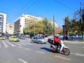 Photo of everyday traffic on Stadiou street in Syntagma Square in Athens, Greece.