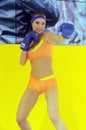 Photo Expo-2015. Moscow girl model posing in a yellow bikini Boxing