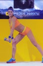 Photo Expo-2015. Moscow girl model posing in a yellow bikini Boxing