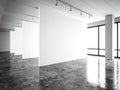 Photo exposition modern gallery,open space. Blank white empty canvas contemporary industrial place.Simply interior loft