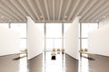 Photo exposition space modern gallery.Blank white empty canvas hanging contemporary art museum. Interior loft style with Royalty Free Stock Photo