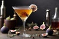 Photo fall and winter drinks recipes martini cocktail with fig thyme and honey