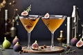 Photo fall and winter drinks recipes martini cocktail with fig thyme and honey