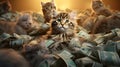 photo of family cats playing with money
