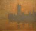 Photo of the famous original painting `Houses of Parliament, Sunset` by Claude Monet. Frameless. Royalty Free Stock Photo