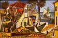 Photo of the famous original painting `Mediterranean landscape` by Pablo Picasso. Frameless.