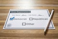 Voter registration card with Democratic party selected