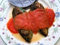 Chiles Rellenos With Tomato Sauce and Tortillas Royalty Free Stock Photo