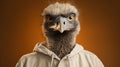 Expressive Ostrich Head In Hoodie: A Unique Artistic Portrait