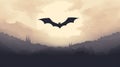 Minimalist Bat Flying Over Misty Night And Mountains