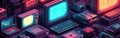 Retro Tech Nostalgia: Pixelated Designs of 80s and 90s Technology with Neon Colors and Geometric Shapes Royalty Free Stock Photo