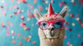 Festive Alpaca: A Hilarious Addition to Your Birthday or New Year\'s Eve Celebration - Party Hat, Sunglasses and Confetti!