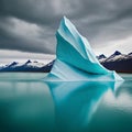 Large Iceberg Floating on Alpine Lake Surrounded by Mountains Royalty Free Stock Photo