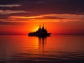 Warship Silhouette Sailing at Sunset