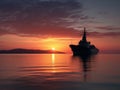 Warship Silhouette Sailing at Sunset