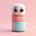 Small White, Blue And Pink Robot With Emotive Faces And Machine Age Aesthetics