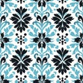 Elegant Blue And Black Damask Pattern On White Background