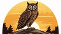 Dark Bronze Owl: A Bold And Realistic Cartoon Silhouette In Autumn