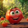 Cheesy Tomato Cartoon Character: Playful Salad Mascot With Vibrant Colors