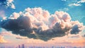 A photo featuring a city skyline with a distinctive heart shaped cloud floating in the sky above, Heart-shaped clouds floating