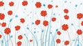 Soft Color Field Illustration Of Red And Blue Flowers On White Background Royalty Free Stock Photo