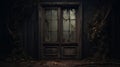 Eerie Landscapes: A Dark Wooden Door In Abandoned House
