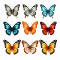 Realistic Colorful Butterflies On White Background