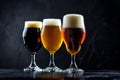 Three Different Types of Beer in a Row Royalty Free Stock Photo