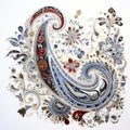 Delicate Paper Sculpture: Blue And Red Paisley Painting